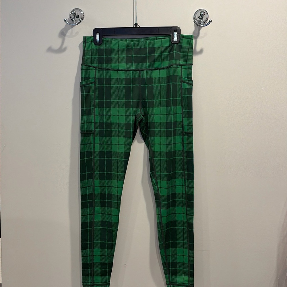Green Plaid Pocket Leggings